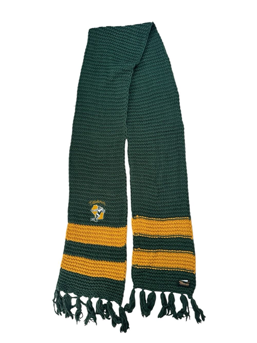 Green Bay Packers Titletown LANDS END Knit Scarf Green Gold Cotton Football NFL